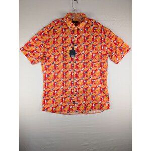 Benson Shirt Mens Large‎ Orange Flowers Floral Champlain Short Sleeve Button Up